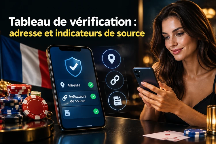Tableau de vérification : adresse et indicateurs de source